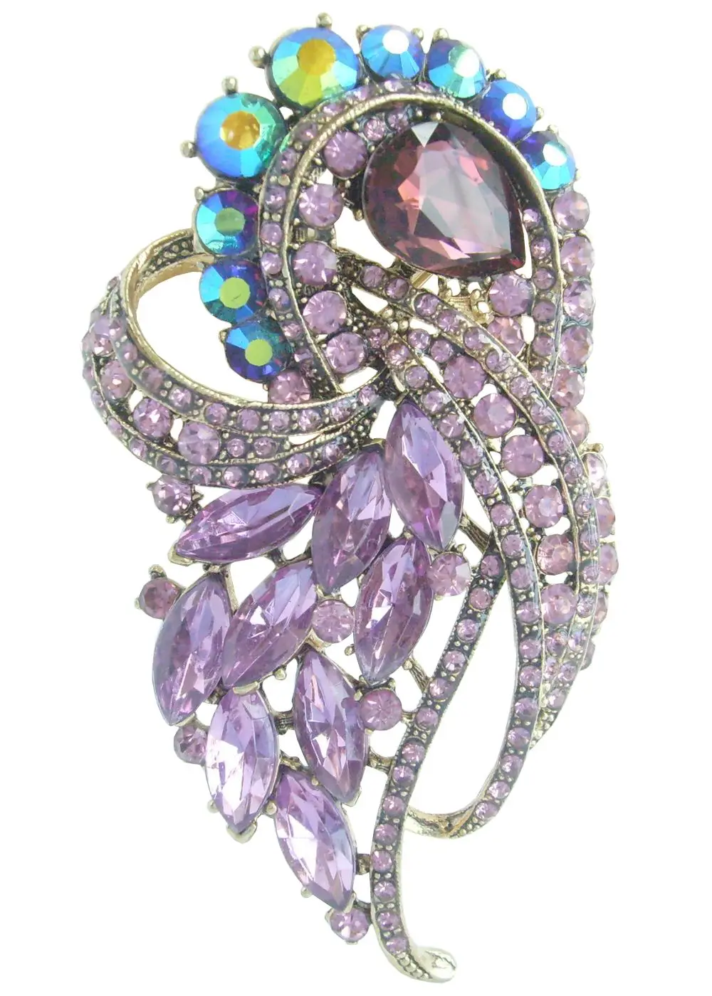 

3.74" Elegant Bowknot Brooch Pin Purple Rhinestone Crystal EE04243C1