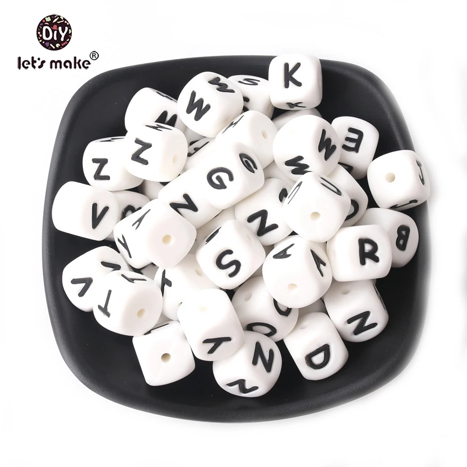 100pc 실리콘 알파벳 편지 구슬 식품 학년 실리콘 씹는 구슬 젖니가 남 26 편지 실리콘 편지 구슬  Teether