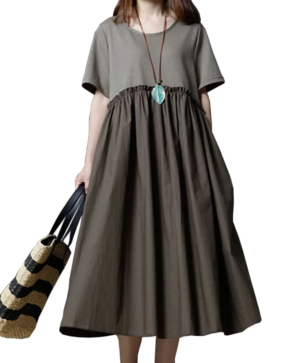 Yesno G04 Women Long Maxi Baggy Dress 100 Cotton Casual Plus Size Back