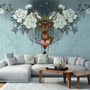 

Vintage American Style Flower Deer 3d Murals Wallpaper For Sofa Backgroud Custom 3D Wall Photo Murals Removable