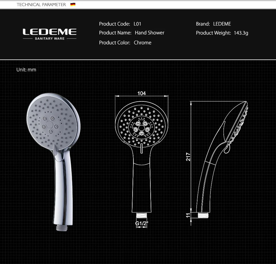 LEDEME Chrome полированная Handhead Насадки для душа 5-Функция круглый Насадки для душа ABS Пластик экономии воды ручным Насадки для душа L01