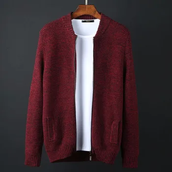 

TOP Plus size Autumn brand men's clothing 100% cotton loose sweater male cardigan stand collar men sweater male M-6XL