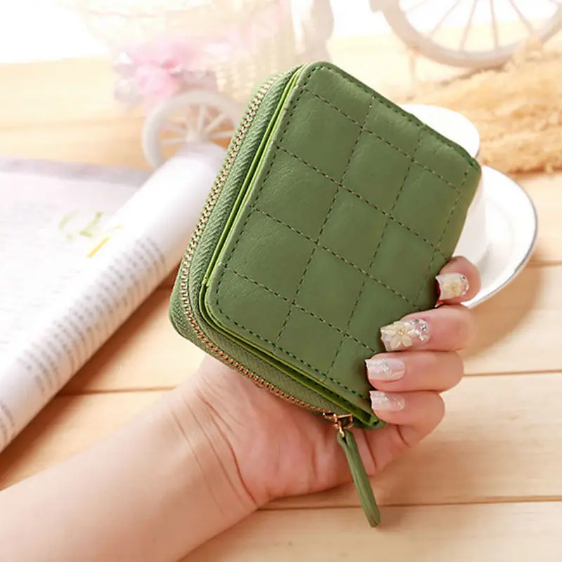 

Fashion Women Short Wallets PU Leather Female Plaid Purses Nubuck Card Holder Wallet Woman Small Zipper Wallet With Coin Purse