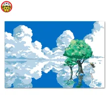 Diy Цифровая живопись маслом по номерам рисунок ручная роспись картина Настенный декор picCartoon Пейзаж Небо река в девушка Мечта любовника