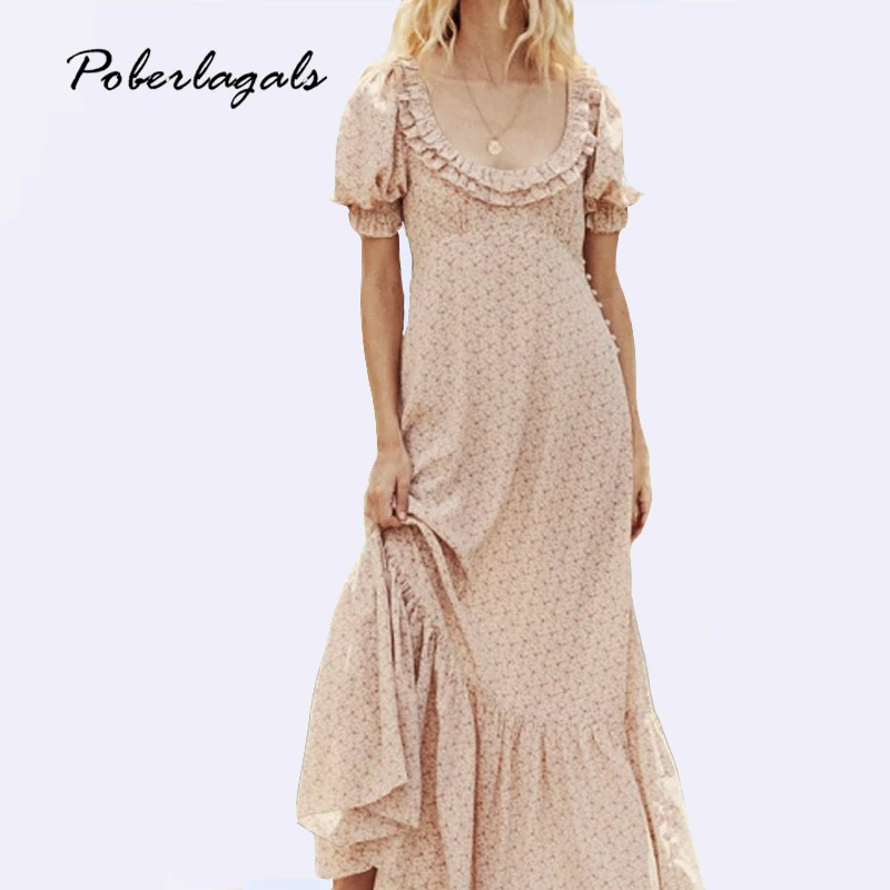 Robe femme длинное платье 2019 летнее модное свободное с принтом грибка оборками