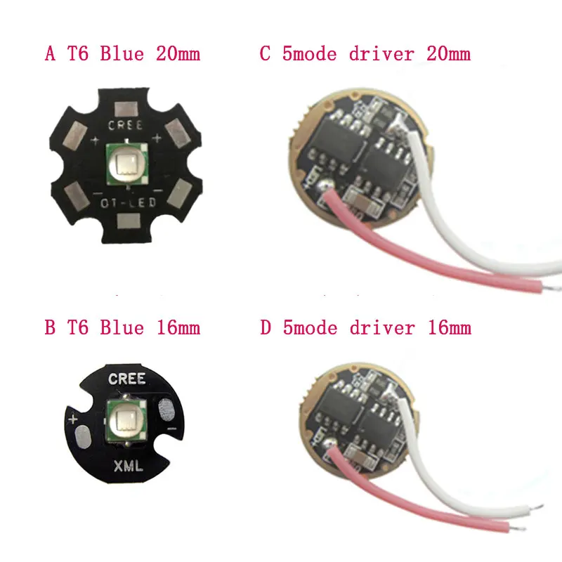 1 шт. кри-10 Вт T6 синий 460nm 20 мм/16 мм светодиодный фонарь вспышка светильник чип светодиодный с 5 источник постоянного тока с режимом светодиодный драйвер