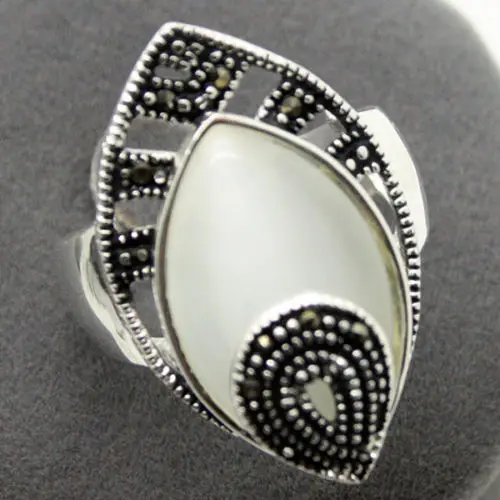 

Fashion 24*13mm Natural White Opals Drop Marcasite Ring