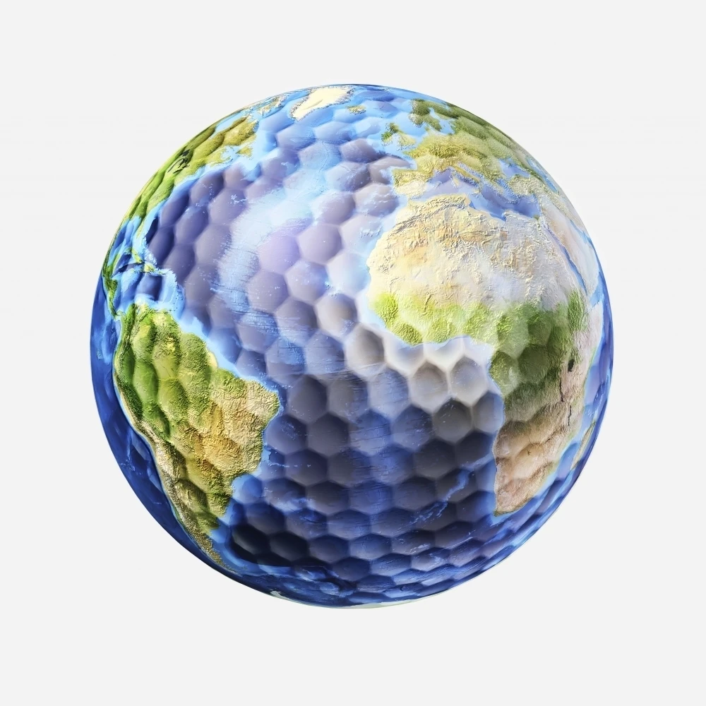 3D rendering of a planet Earth golf ball  white background Poster Print (28 x 28)
