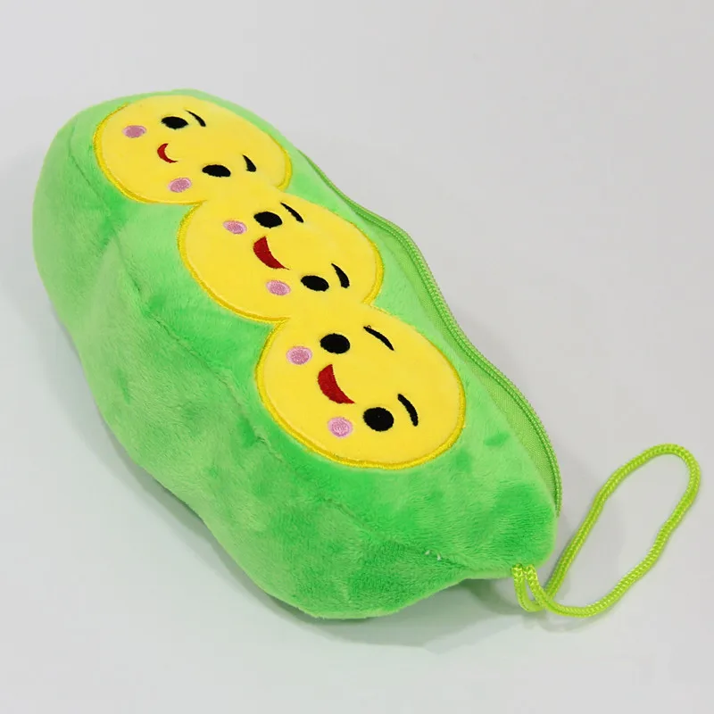 25cm Long Green Pea Cartoon Cute Plush Mini Face Soft Doll Stuffed Animals Plush Purse Pen Bag Coin Money Bag Edamame Pencil Bag