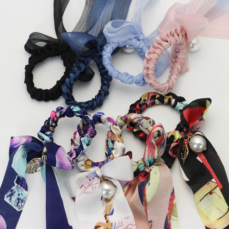 

Large Hair Bows Scrunchies Silk Ponytail Holder,Hair Accessories,Braided Elastic Hair Bands,Long Bowknot Hair Scrunchy Wholesale