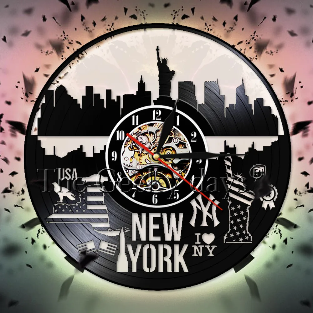 Виниловые настенные часы I Love New York американский городской пейзаж декор для стен