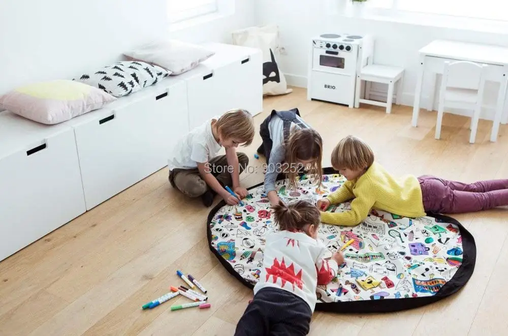 Игровой коврик для рисования и сумка для хранения игрушек-прочный коврик-органайзер для занятий на полу-большой переносной контейнер на шнурке для детских игрушек