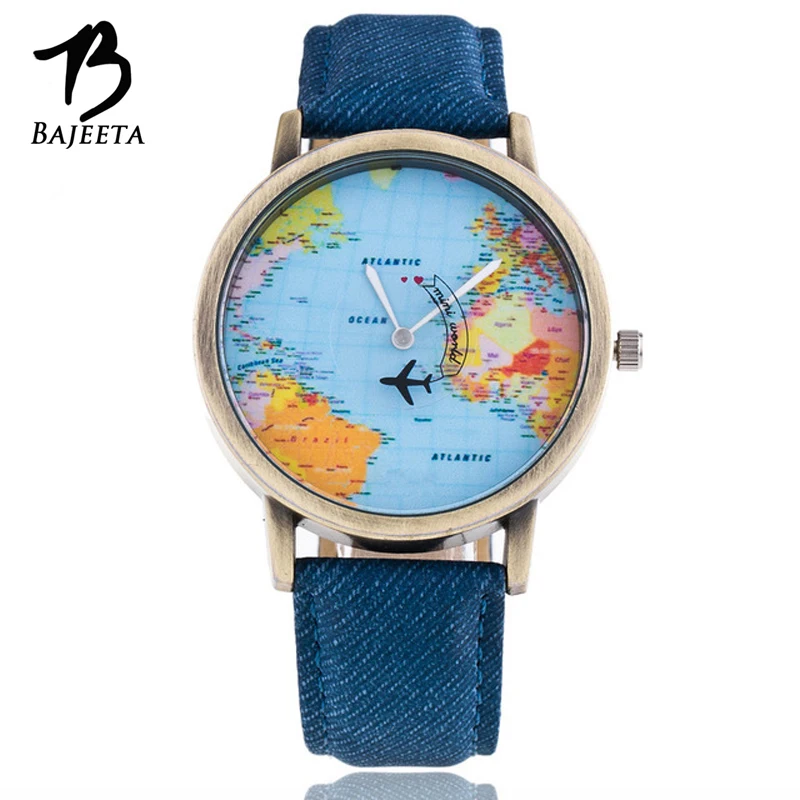 BAJEETA World Map Quartz font b Women b font font b Watch b font Fashion Leather
