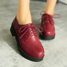British restoring ancient ways college style round toe Oxford shoes lace-up red brown black med heel women’s shoes big size