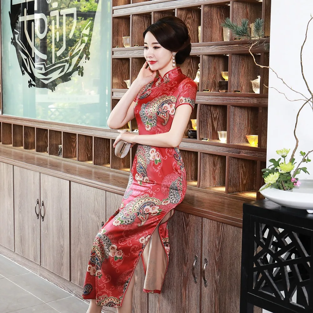 Классическое красное длинное женское платье Qipao в китайском стиле с высоким разрезом сексуальный район длинный Чонсам большой размер 3XL 4XL Vestidso S-63