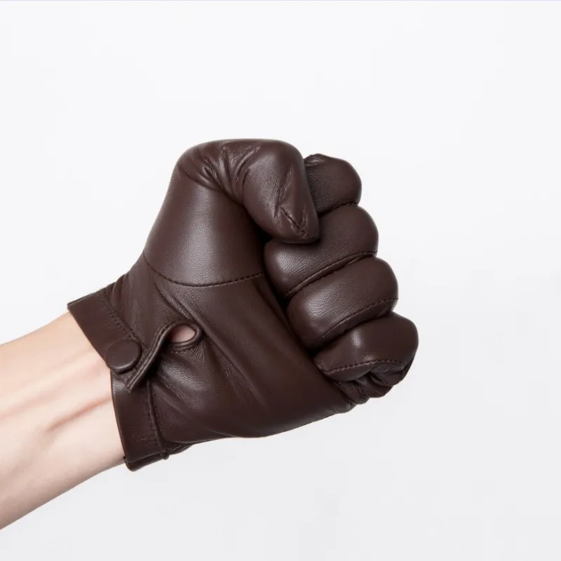 Men's Unlined Luxury Italy Thin Leather Gloves Wrist Button Tight