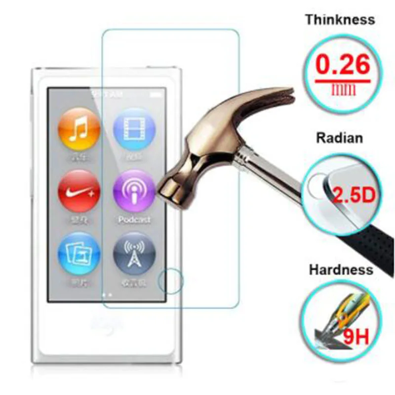 

Tempered Glass Shield Guard for Apple ipod Nano 7 8 Nano7 Nano8 MP3 Front Screen Protective Film Display Protector Cover