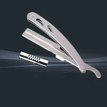 Бритва из нержавеющей стали с прямым краем для волос, Парикмахерская, перьевая бритва, F-090 в складном дизайне, удаляемая