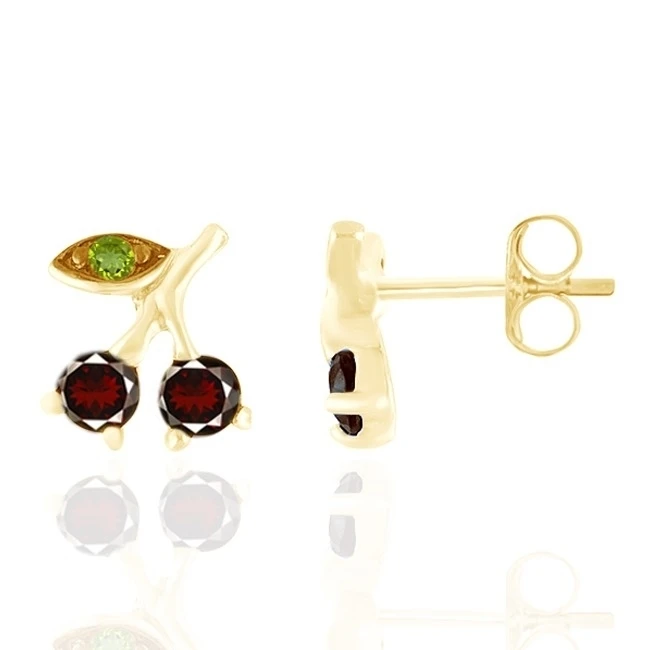 .26Ct Garnet & Chrome Diopside 18K Gold Over Silver Child's Cherry Stud Earrings #With Free Stud