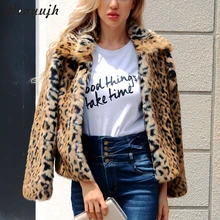Wenyujh модное пальто из искусственного меха Леопардовый принт зимняя куртка отложной воротник тонкая женская верхняя одежда женские короткие уличные Топы