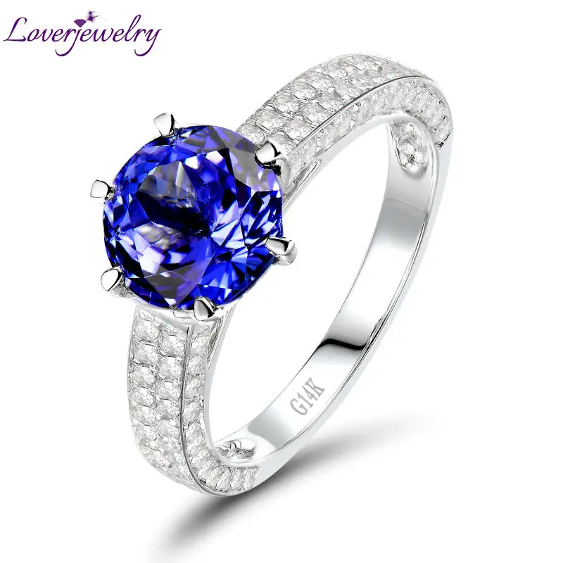 Кольцо из танзанита круглой формы 14 карат|tanzanite white gold|diamond jewelryring tanzanite |