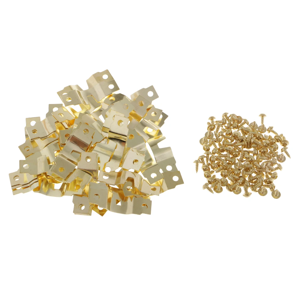 50Pcs Photo Frame Accessories Picture Frame Metal Hangers, Double Holes, with 100Pcs Nails, Assorted Colors