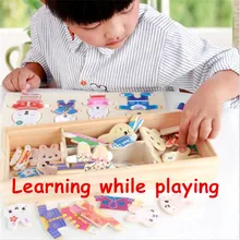 Пазлы montessori образовательных платье изменение головоломки игрушки для детей, платье для девочки с уточкой Дейзи Дак из мультфильма изменения деревянные пуговицы игрушка