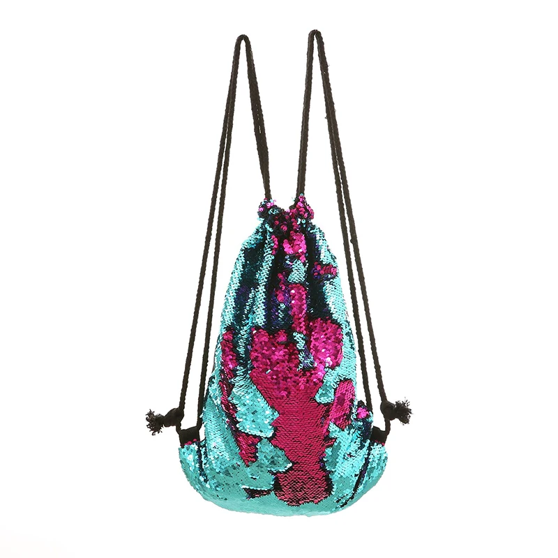 Mermaid Sequin Drawstring Bags Fashion Travel and School Shoulder Bag for Kids Teenager and Women