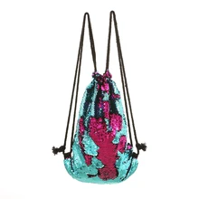 Mermaid Sequin Drawstring Bags Fashion Travel and School Shoulder Bag for Kids Teenager and Women