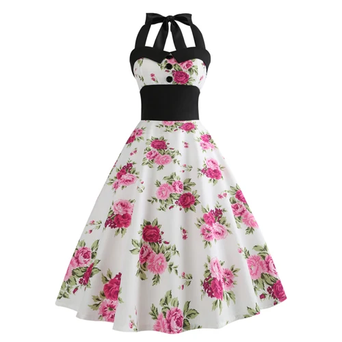 OTEN мода 5XL летнее винтажное платье в стиле ретро с черепом с розовым цветочным принтом в стиле пин-ап расклешенное платье больших размеров;печать черепа 1950s женские платья Платье - Цвет: JY12221