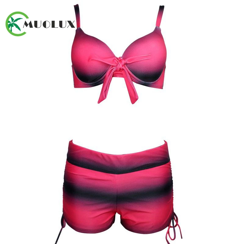 MUOLUX Sexy Push Up Gradient Women Bikini XXL Halter Plus Size Retro Shorts Tankini Two Piece Brazilian Beach Swimwear Female |