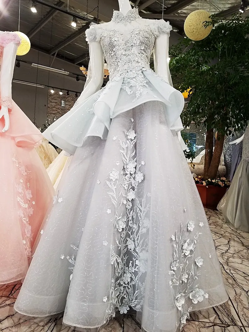 CloverBridal Высокая шея cap рукава длинные синие женские модельные элегантные пикантные Иллюзия Назад со стразами цепи кружева 3D цветы