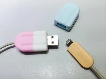 

10pcs/lot 2016 new style Ice cream USB cable Earphones Protector colorful Cover For iphone Protection sleeve free shipping