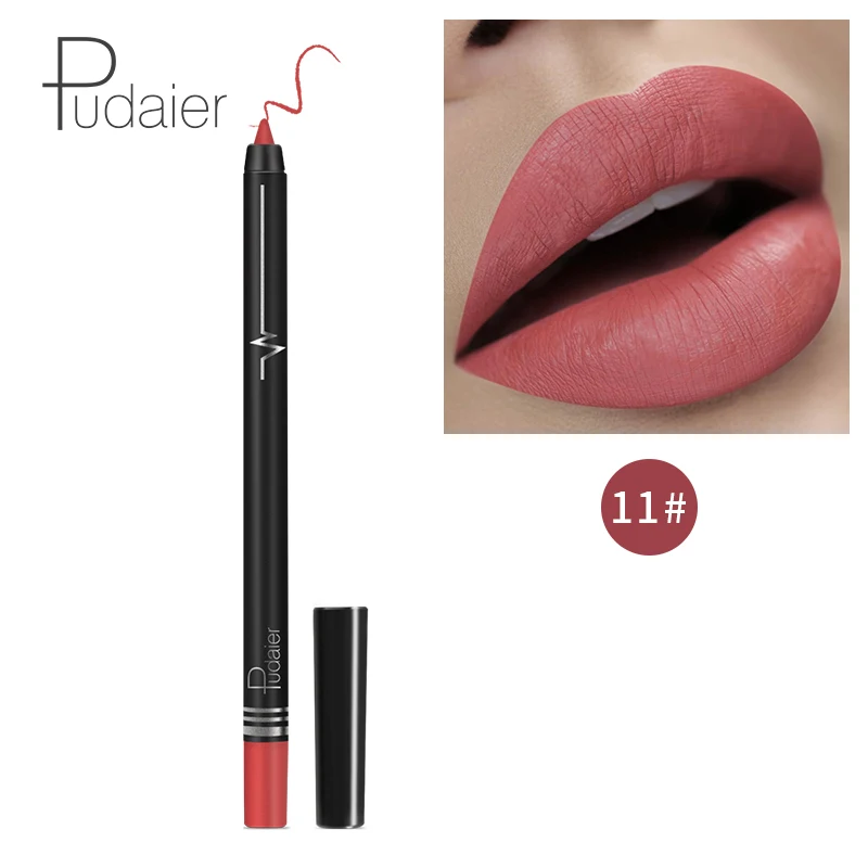 Pudaier макияж губ matte lip liner pencil waterpoof долговечный пикантные красные открытые помада ручка контур губ комплект серый, черный цвет PD013 - Цвет: 11