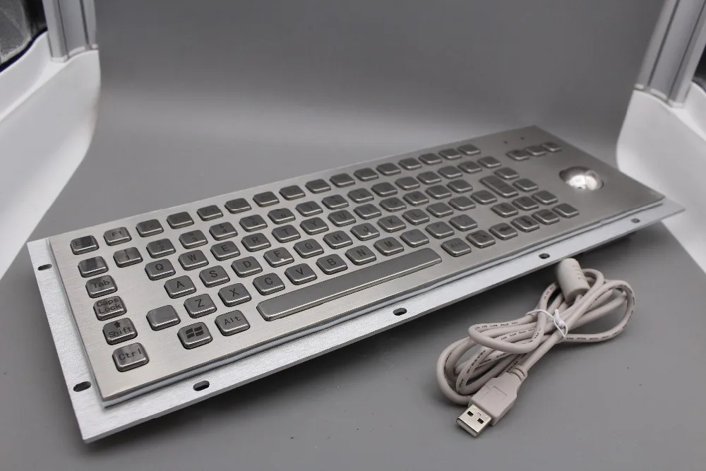 Металлическая промышленная клавиатура IP65 с трекболом USB из нержавеющей стали