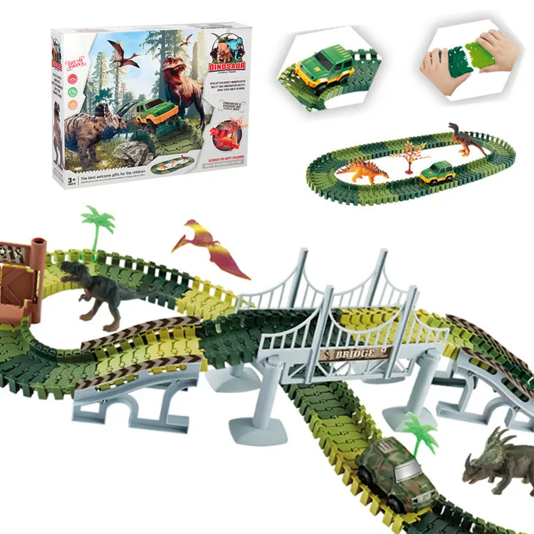 144Pcs Dinosaur Model DIY Assembled Electric Dinosaur Track Magical Track Children Educational Spell Inserting Track Toy for boy