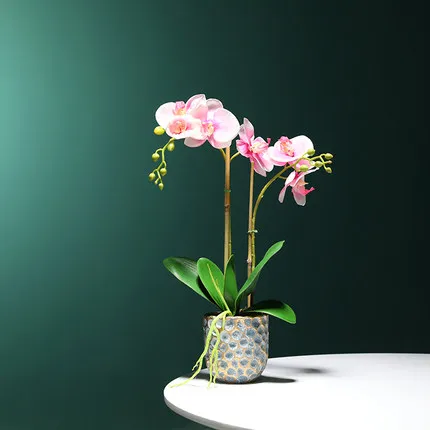Большой искусственный танцующий цветок орхидеи с горшками для домашнего декора отеля искусственный фаленопсис Горшечное растение бонсай высокое качество - Цвет: pink