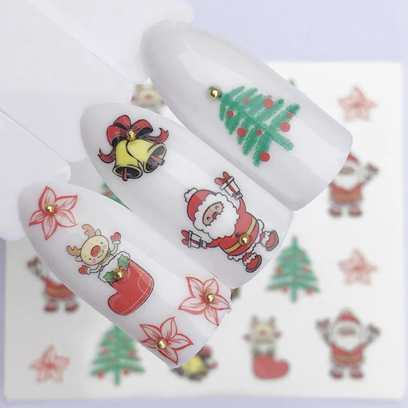 Nail Art Nail Sticker New Year Slider Tattoo Christmas Water Decal Santa Claus Snowman Full Wraps Designs Decals