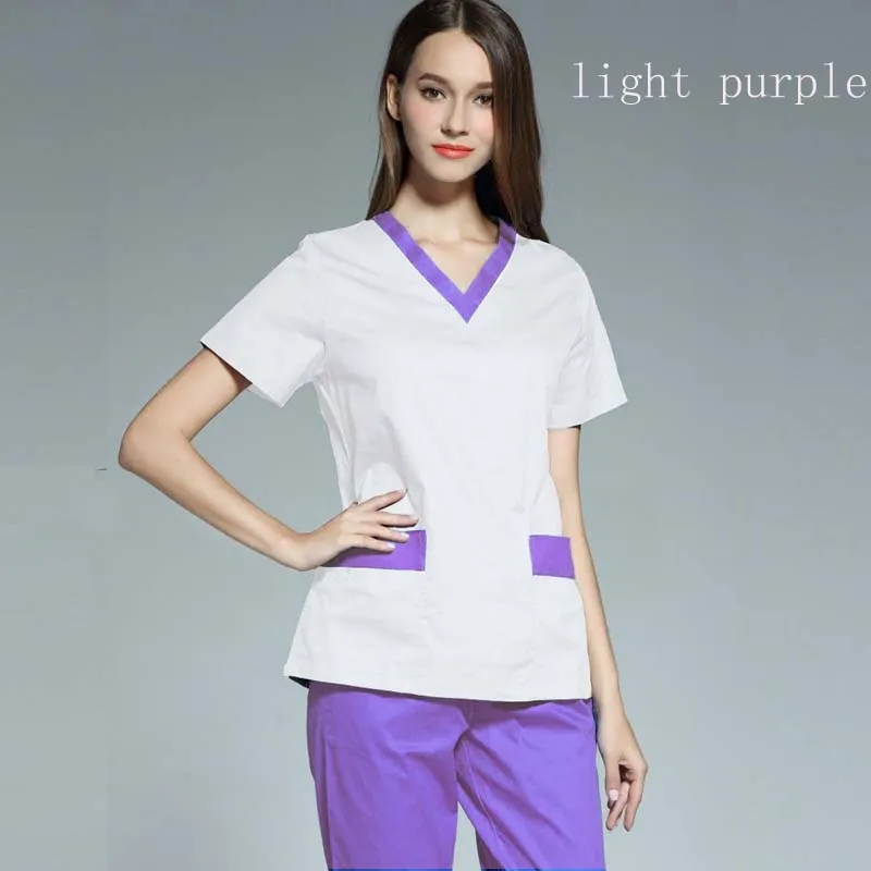 [TOP] Women's Fashion Scrubs Top V Neck Contrasting Color  Nurse Scrub  Nursing Uniform Tops