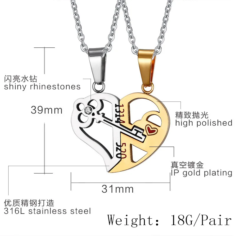 

2019 New titanium steel love key couple pendant necklace pendant necklace Valentine's Day birthday gift jewelry wholesale