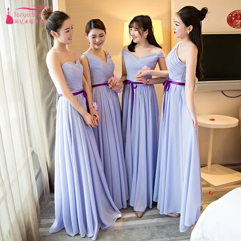 

Lavender/Champagne Long Bridesmaid Dresses Simple Chiffon Long Maid Of Honor Gowns Cheap Wedding Party Wear ZB080