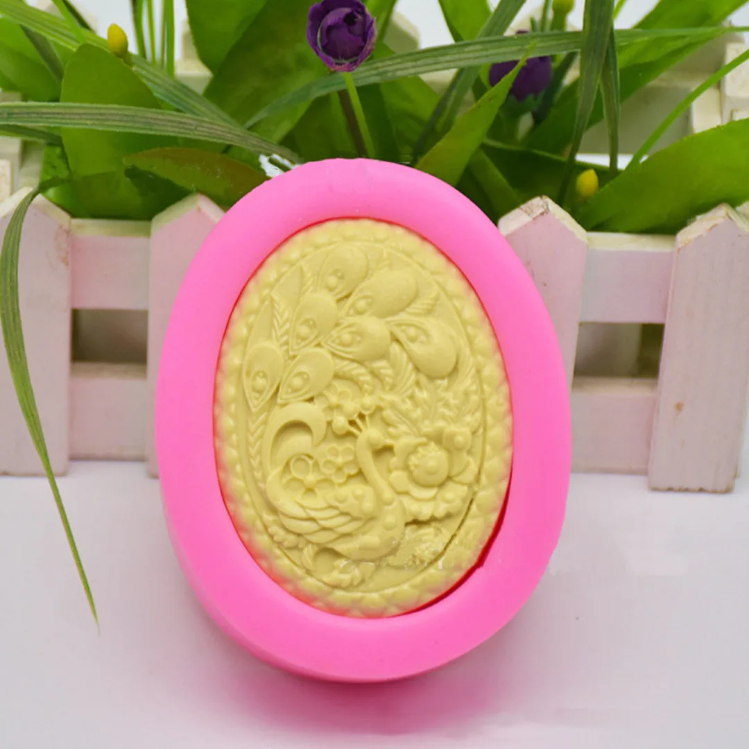 Oval Peacock DIY Soft Silicone Candy Cake Soap Molds Craft Handmade Mould Tool
