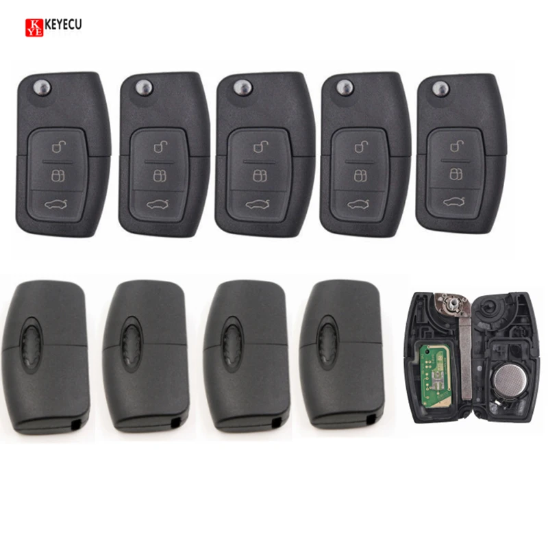 Брелок KEYECU 10 шт. 3 кнопки 433 МГц с чипом 4D60 для Ford Focus Monde Fiesta Galaxy C/S Max Uncut HU101 Blade|chip