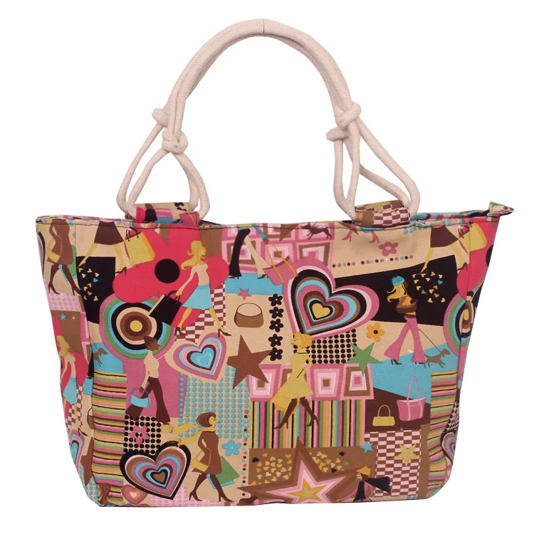 

Leisure canvas bag women's single shoulder printed cloth ladies printed large cloth portable canvas bag