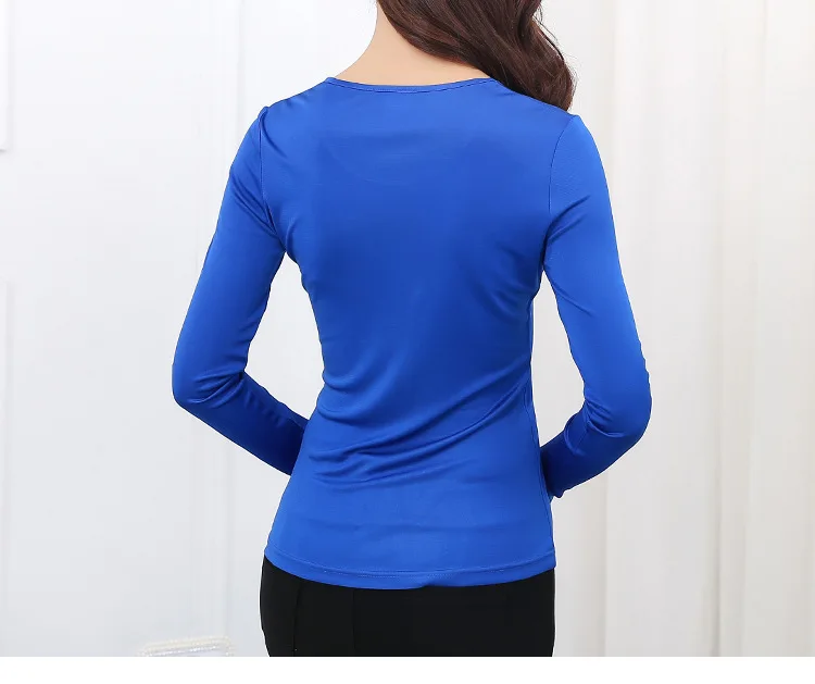 100% Pure Silk Women's T-shirts Femme Long Sleeve Casual Tees T Shirt Tops Female O-Neck Women T-shirt For Woman Candy 7 Colors 19