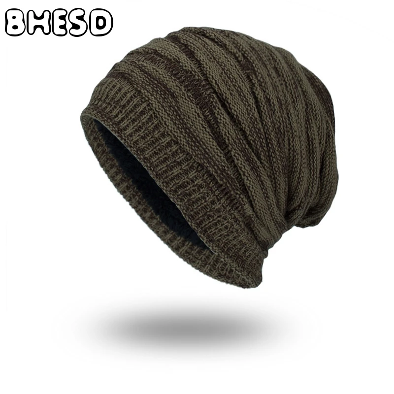 

BHESD 2017 Warm Khaki Beanie Hat Plus Cashmere Men Winter Outdoor Knitted Skullies Cap Warm Woolen Bonnet Casquette Gorras JY503