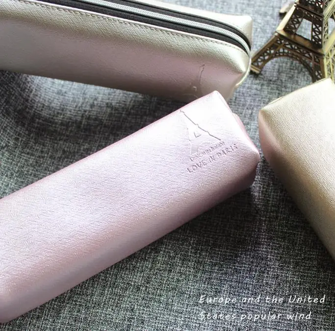 

New arrival rose gold pencil bag large capacity creative simple stationery box learning supplies