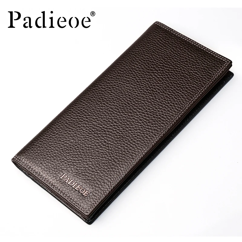 Padieoe Brand Men Wallets Genuine Leather Long Business Purse Slim Male Card Holder Wallet