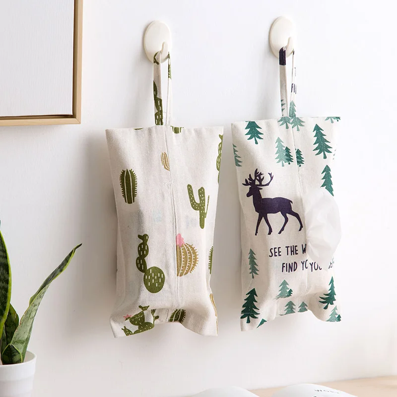 

Linen Tissue Box Home Kitchen Living Room Paper Cover Bag Napkin Holder Tissue Boxes Hanging Bag Christmas Tree Elk
