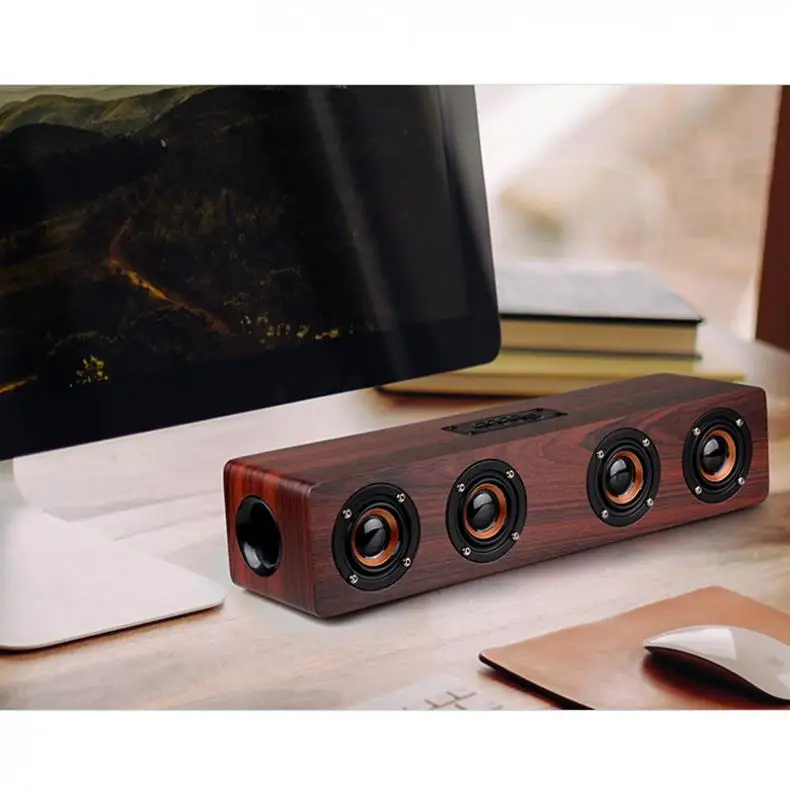 Wooden Wireless Bluetooth Speaker with TF Card Playback and AUX Wired Connection for Smartphone PC Television